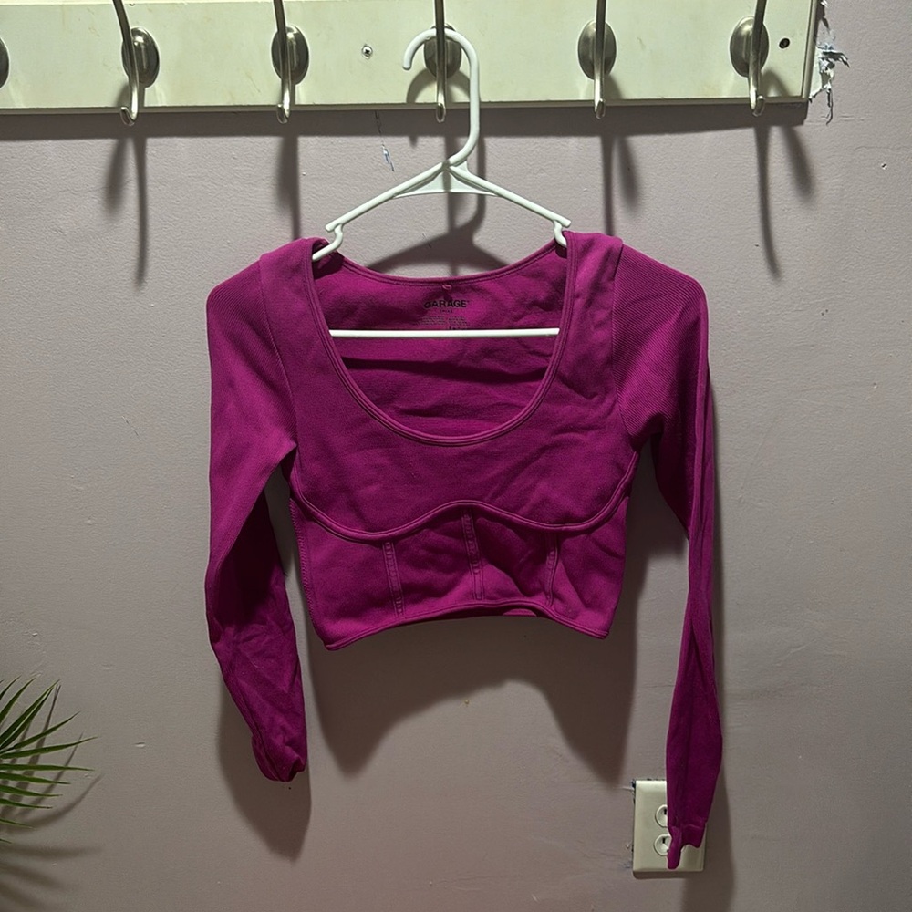 Pink Long Sleeve Corset Top, Size XS